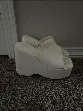 White Platform Wedge Slide Sandals